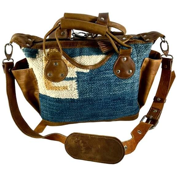 SUNDAY ISLE Multicolor Wool & Brown Leather Women's Satchel Shoulder Backpack - Picture 1 of 12